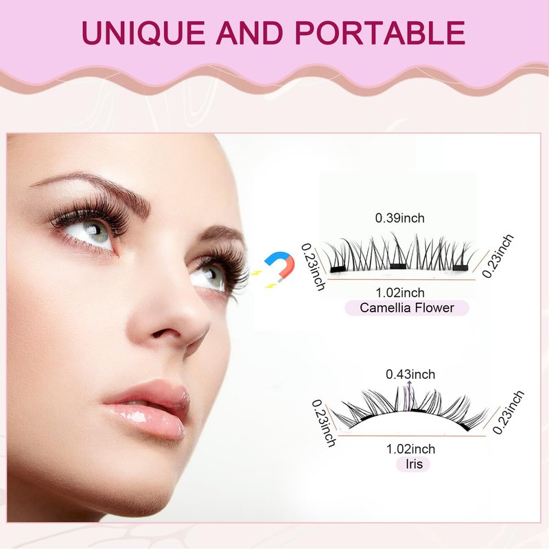 Magnetic Eyelashes Kit - Natural Look Reusable Wispy Lashes | Easy Application & Removal (Camellia + Iris)