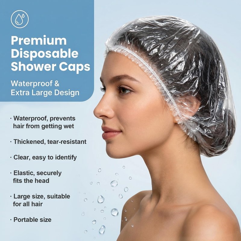 MAQIHAN 100 Disposable Shower Caps Large - Thickened Plastic Hair Caps for Deep Conditioning Shower Cap Reusable Waterproof for Women Men Hair Treatment Bath Cap for Long Hair Travel Essentials