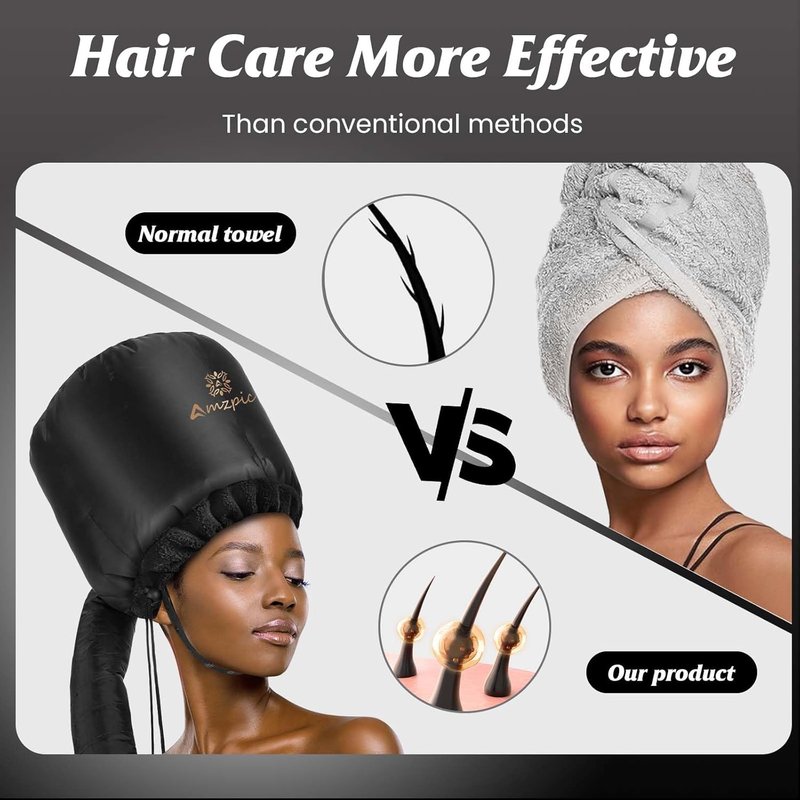 Bonnet Hood Hair Dryer Attachment - Integrated Headband for Faster Drying | Adjustable Black Design