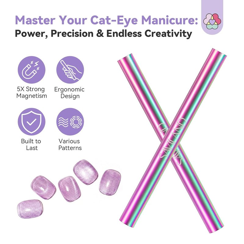 SAVILAND Ultra-Strong Cat Eye Magnet - 5X Holographic Nail Magnet for DIY Nail Art | Dual-Ended Heart Design