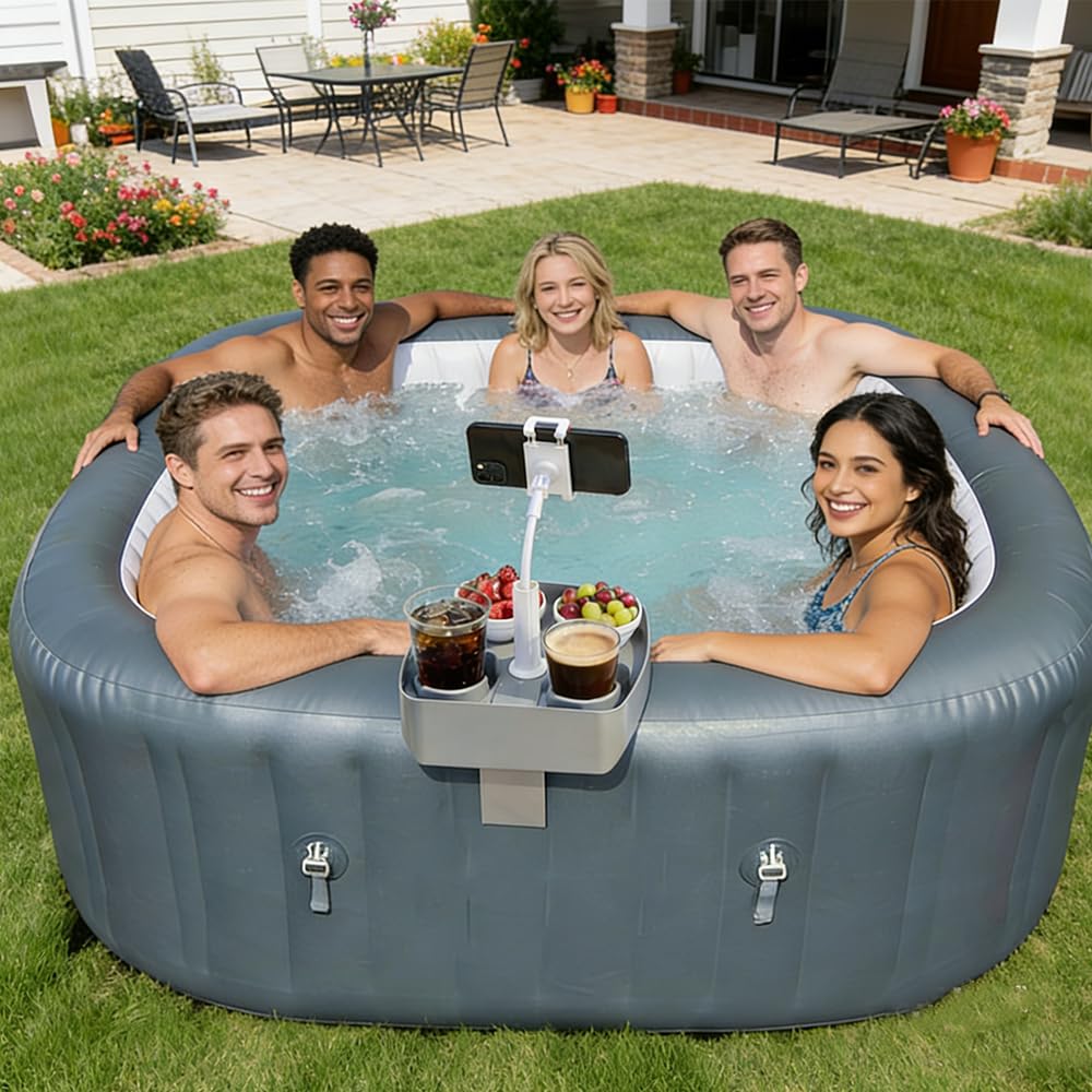 GSZEPSEX Hot Tub Table Tray with Adjustable Phone Holder, Bathtub Table Tray, Hot Tub Accessories for Inflatable Tub and Pool