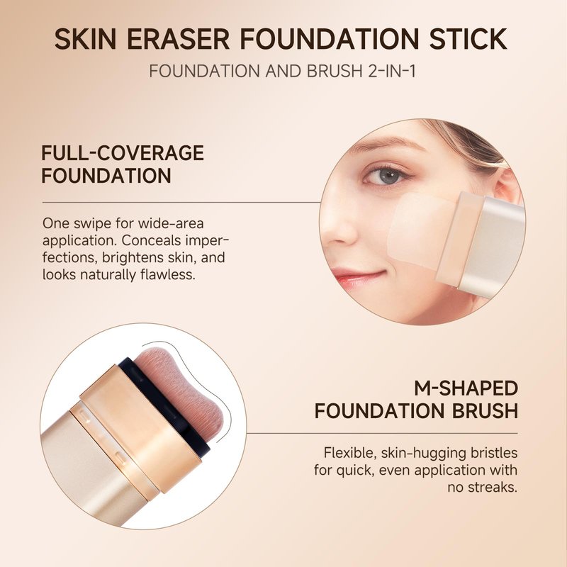 QIANWHITE Foundation Stick Korean Makeup - Foundation for Mature Skin Tint, Buildable Light to Full Coverage Foundation Make Up Concealer, Dual-Ended with Brush - Natural Dewy Finish (IVORY)