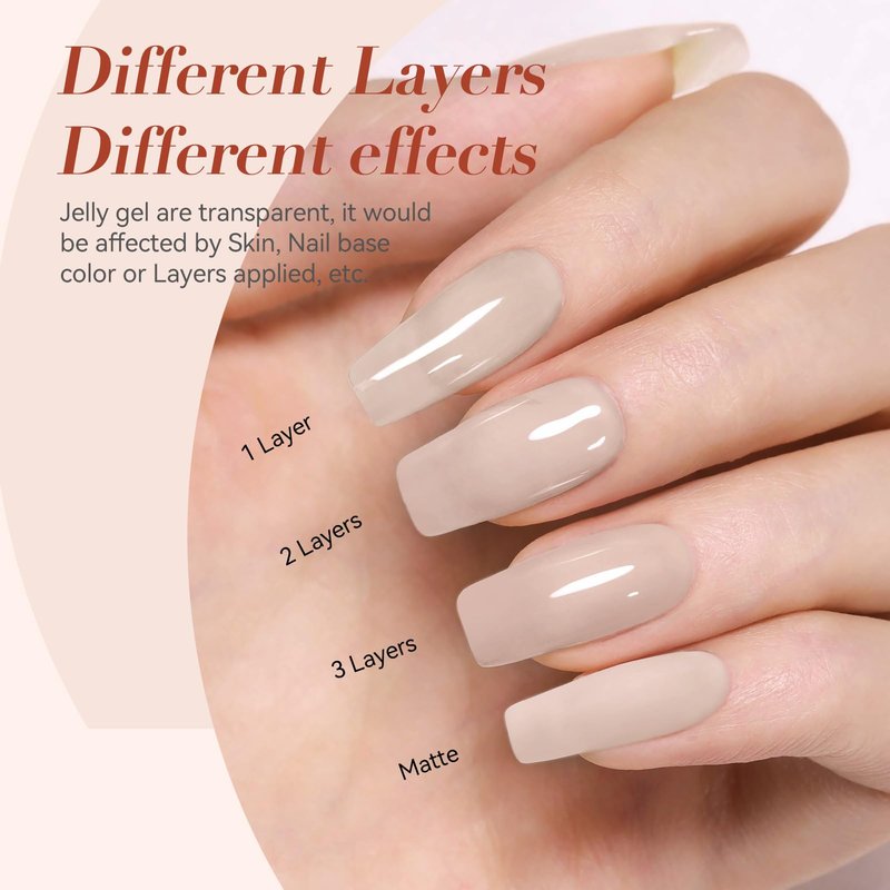 Born Pretty Jelly Light Pink Gel Nail Polish,Sheer Jelly Milky White Peach Neutral Nude Gel Polish Pale Pink Color Soak Off U V Gels for French Manicure Nail Art at Home 15ML