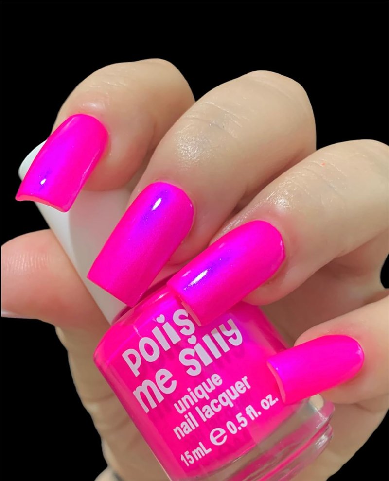Barbee On The Glow Neon Pink & Blue Mylar Oil Slick Nail Polish | Multi-Color Shifting Effect