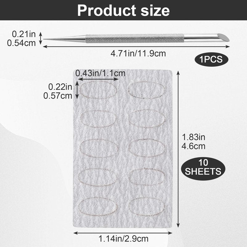 HINZIC Stainless Steel Nail Cuticle Pusher Tools Dual Ended Cuticle Remover Self-Adhesive Grey 180 Grit Sandpaper Sheets Nail Care Replacement for Women