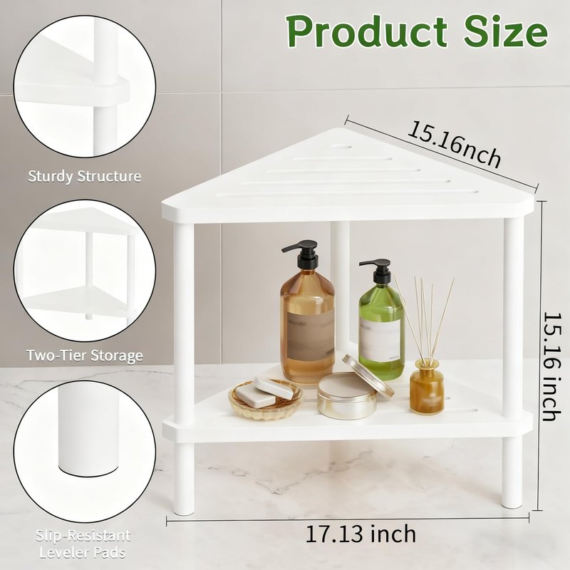 Bamboo Corner Shower Stool - Waterproof Shower Stool for Inside Shower, Shaving Legs & Small Spaces, 2-Tier Shower Foot Rest with Storage Shelf, Bath Seat & Corner Bench for Woman, Mom, Spa - White