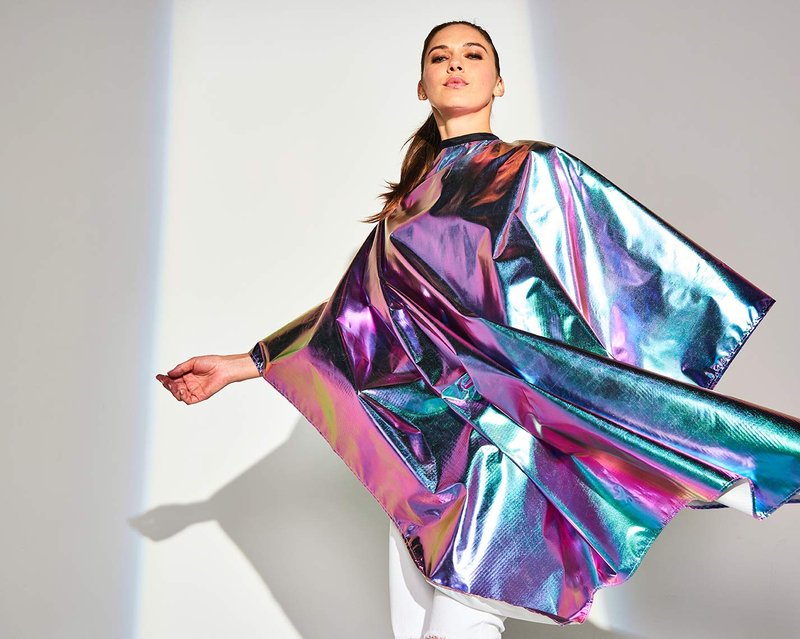 Betty Dain The Aurora Collection All Purpose Cape, 54" W x 65" L, Water & Chemical Proof, Machine Washable, Adjustable Snap Closure, Matches Other The Aurora Collection Products, Holographic Design