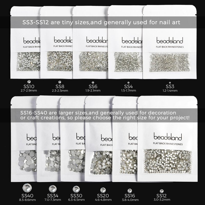 Beadsland 1440pcs Flat Back Crystal Rhinestones Round Gems for Nail Art and Craft Glue Fix, CrystalAB, SS20, 4.6-4.8mm