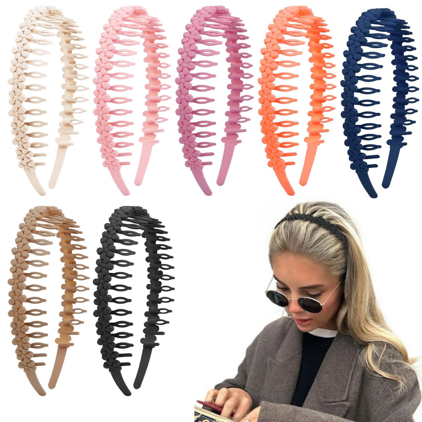 WOVOWOVO Flower Zig Zag Headbands - Non-Slip Floral Hair Accessories | 7-Pack for Women