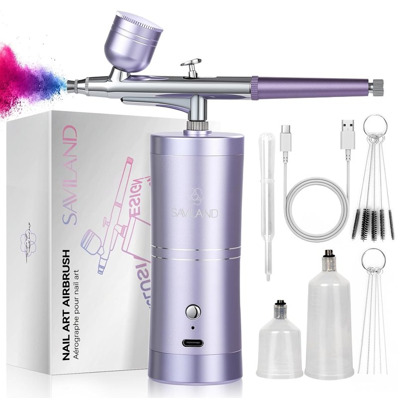 SAVILAND Pro Airbrush for Nails - 25 PSI Precision, 0.3mm DLC-Coated Nozzle, Cordless Design for Flawless Finish