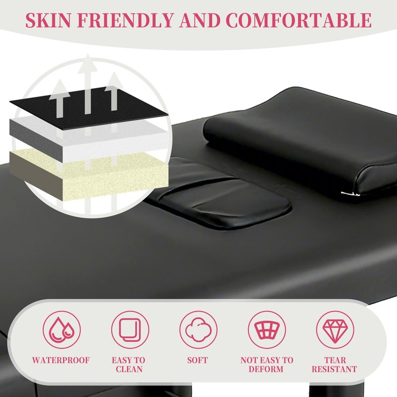 2000 Lbs Foldable Physical Massage Couch, 6 Square Legs Foldable Tattoo Bed with 5 Inch Thick Non-Slip Mat for Spa Footmassage Facial Carespa Tattoo
