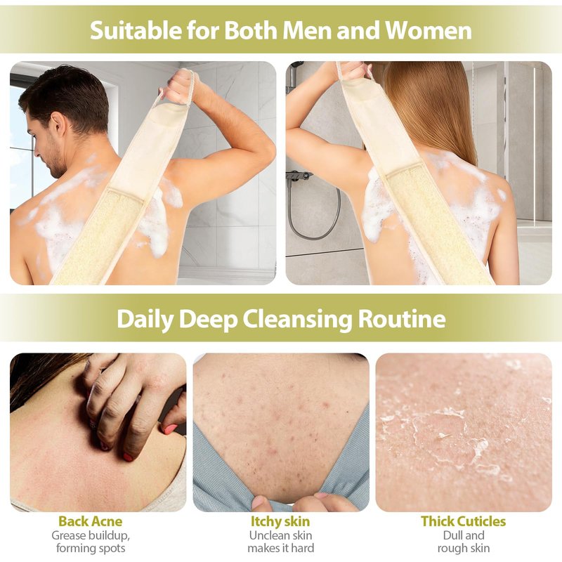 houlishu 1 Pc Natural Loofah Back Scrubber - Double Handles Exfoliating Bath Sponge, Bath Sponge, Body Scrub, to Clean Your Body Deeply, Shower Loofah Scrubber for Men and Women