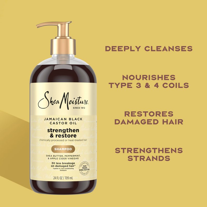 Shea Moisture Strengthen and Restore Shampoo Jamaican Black Castor Oil for Damaged Hair Sulfate-Free 24 Fl oz
