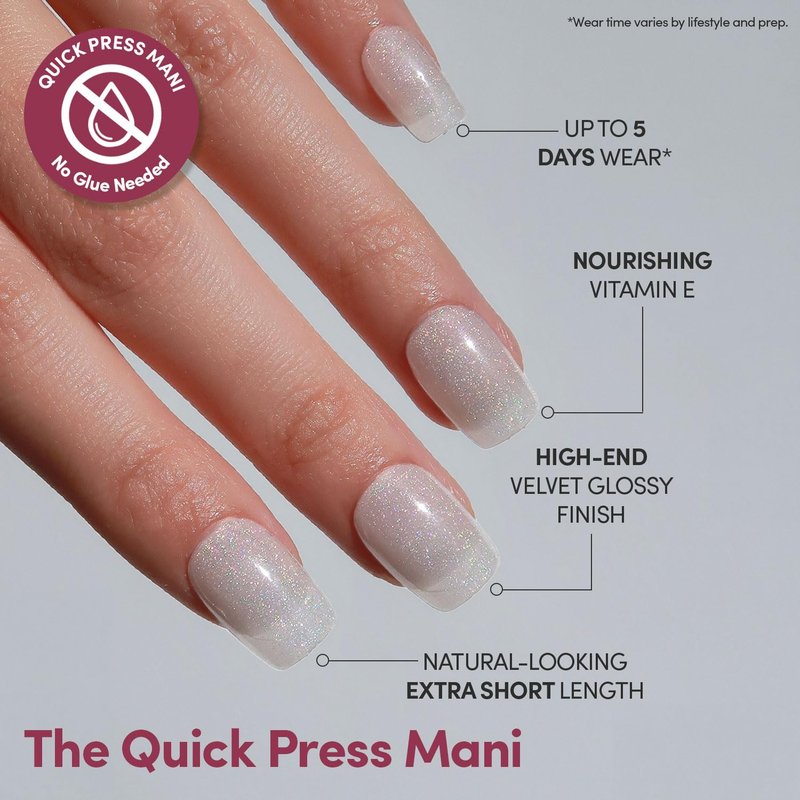 Glamnetic Quick Press Mani - No Glue Press On Nails, Just Peel and Stick, Square Extra Short Nails, Mess Free, Salon Quality Stick On Nails, Daydream Veil | in 15 Sizes - 30 Nail Kit