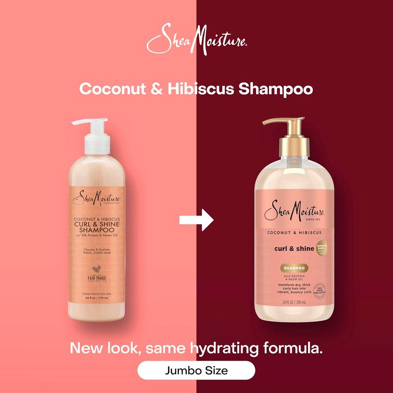 Shea Moisture Coconut & Hibiscus Shampoo for Thick Curly Hair - Hydrating Cleanser, 24 Fl Oz