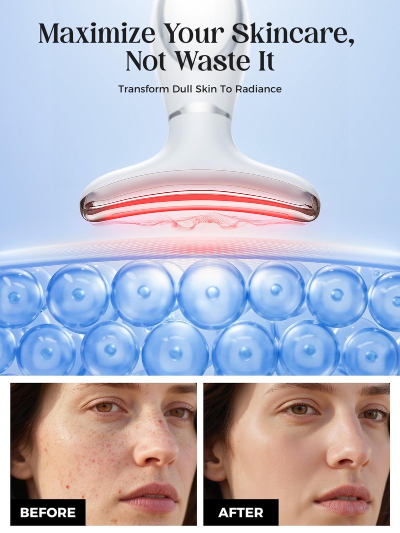 Red Light Therapy for Face & Neck, Face Massager Tool for Anti-Aging, Skin Facial Sculptor, 7-Color LED Phototherapy Device with Lifting, Heat & Vibration, Firming, Rechargeable Beauty Tool