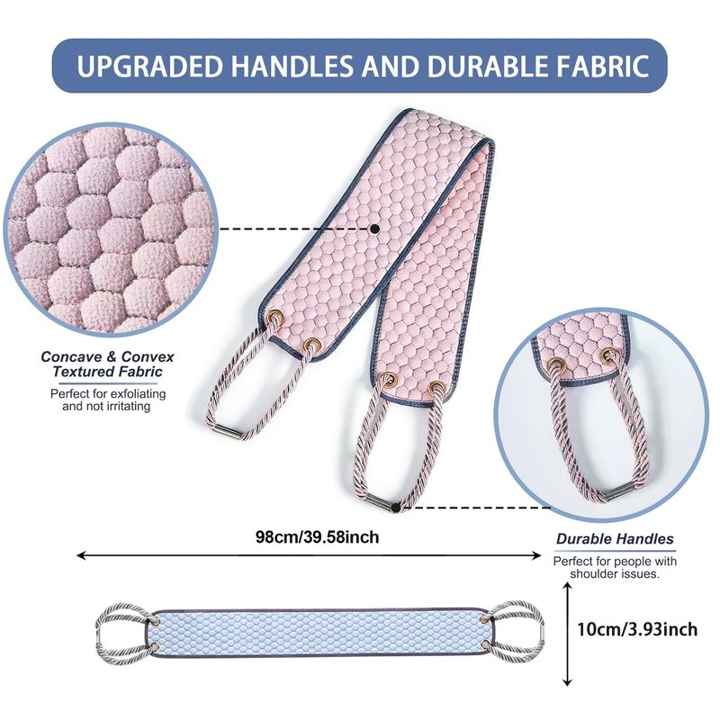 Back Scrubber for Shower with Handles,Double Sided Exfoliating,Bath Back Washer,Back Washer to Deep Clean Your Skin for Men & Women (Light Pink)