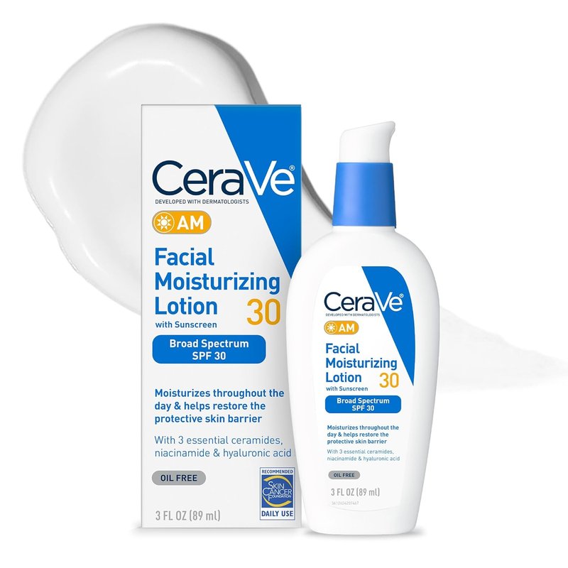 CeraVe AM Facial Moisturizing Lotion - Oil-Free SPF 30 with Hyaluronic Acid & Niacinamide | 3 Ounce