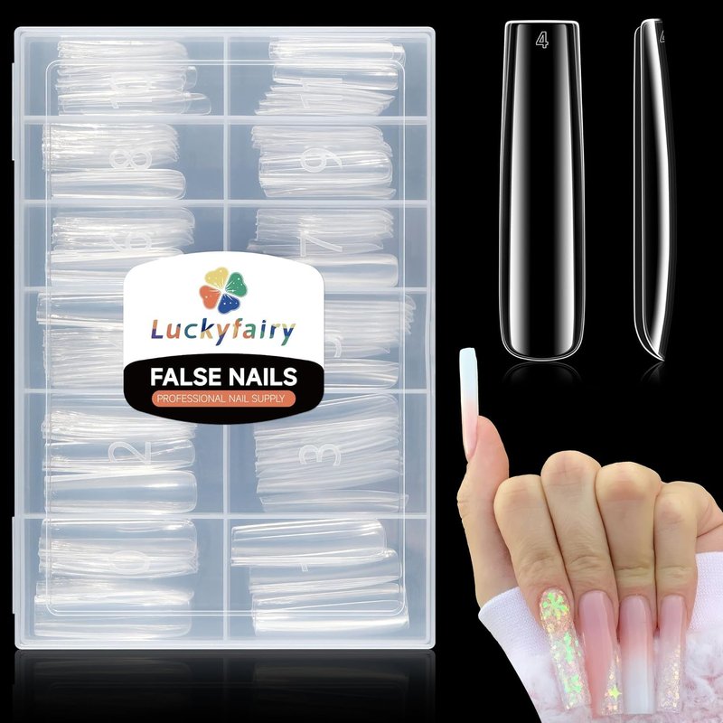 Luckyfairy XXL Extra Long Square Nail Tips - 120 Pcs in 12 Sizes | Clear Acrylic Press-On Nails for DIY Nail Art