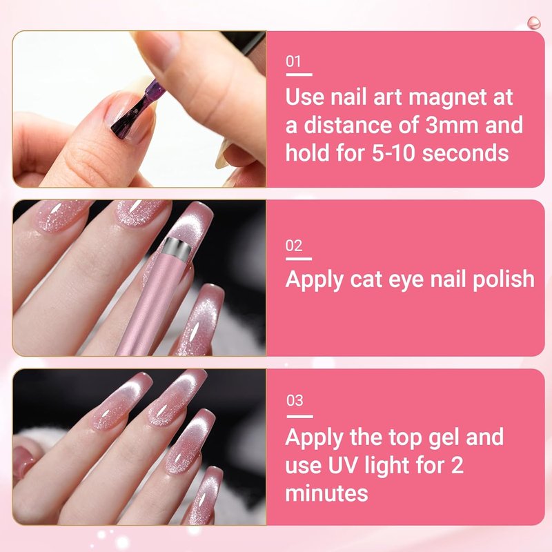 Qianyu Cat Eye Nail Magnet Gel Polish - 3 in 1 Tool with Heart Magnet & Dual-Ended Pen | 2 Pcs Bunny Guides for 3D Nail Art