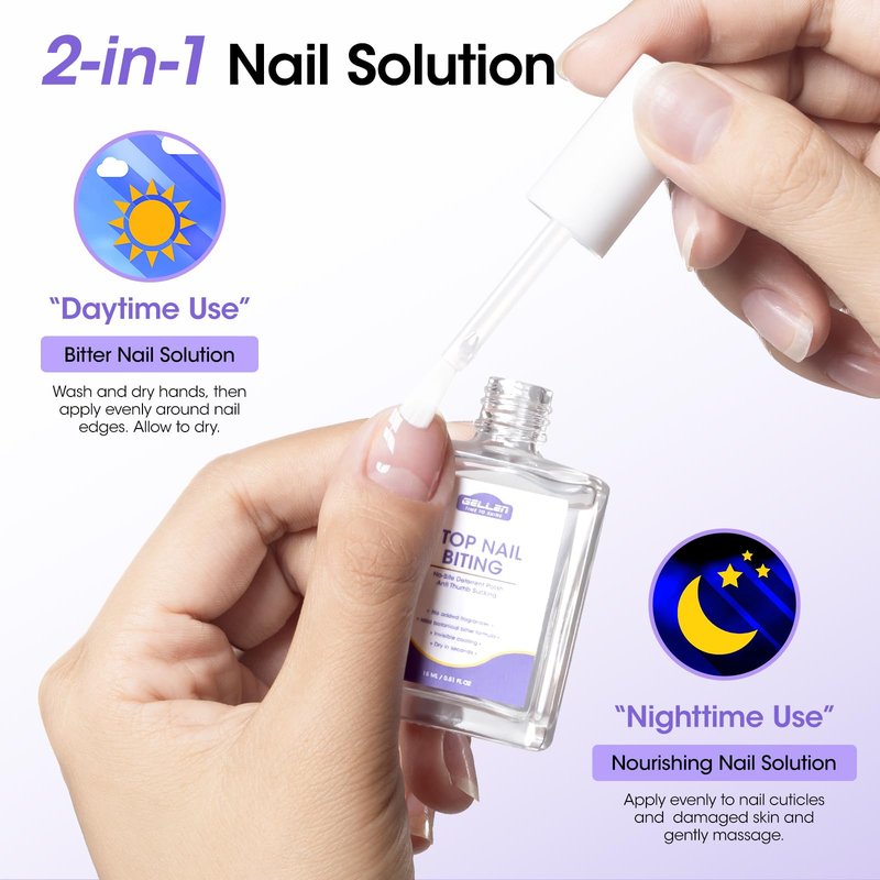 Gellen Nail Biting Treatment for Kids & Adults - 15ml Safe Nail Biting Prevention Thumb Sucking Deterrent Bitter Taste No Biting Nail Polish Nail Care Solution to Help Stop Finger Biting & Nail Repair