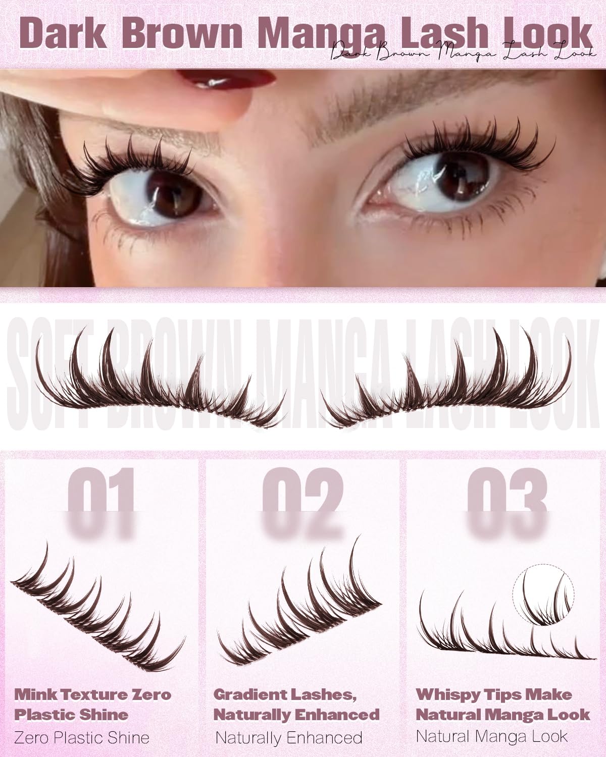 Spiky Brown Lash Clusters - 8-14mm Manga Eyelash Extensions | Wispy Anime Individual Lashes