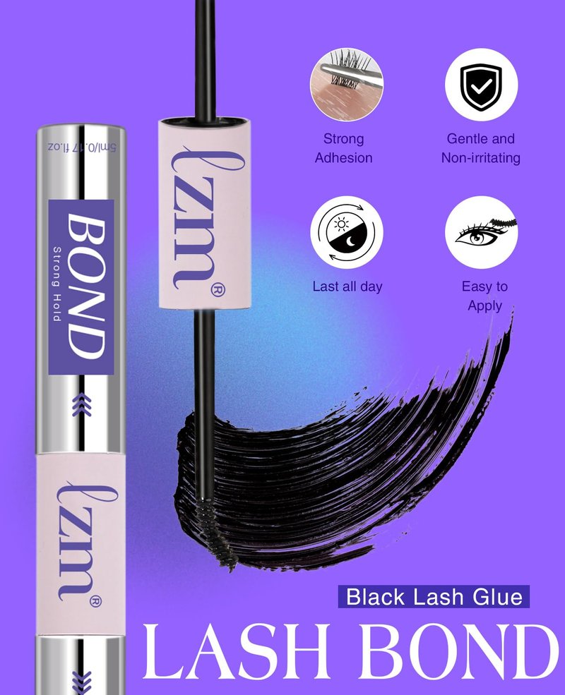 LZM Bond and Seal Lash Glue Long-Lasting 72H Lash Bond and Seal Waterproof Strong Adhesive Easy to Use Eyelash Cluster Glue (5ml+ 5ml 13)