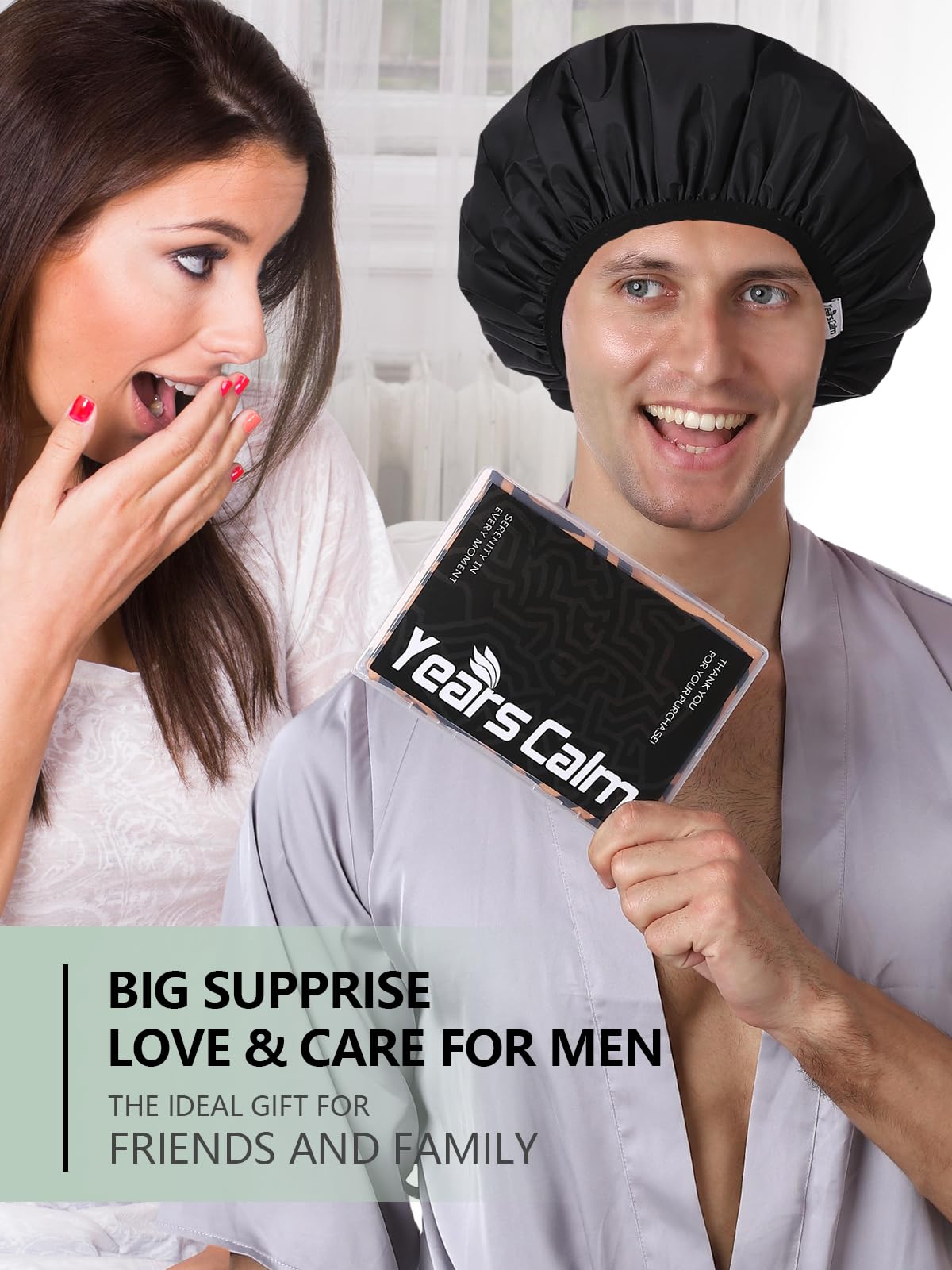 Years calm Shower Cap for Men, Waterproof Reusable Hair Cap with Dual-Layer Design, Reversible Double-Sided Use, Stretchable Elastic Band, Comfortable Fit for Shower, Gym, Hair Care & Travel