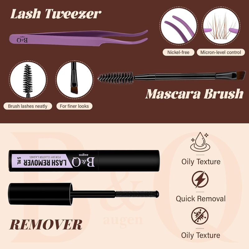 Brown Lash Clusters Kit - C-Curl Eyelash Extensions 8-16mm | Natural Wispy Clusters for Fair/Dark Hair