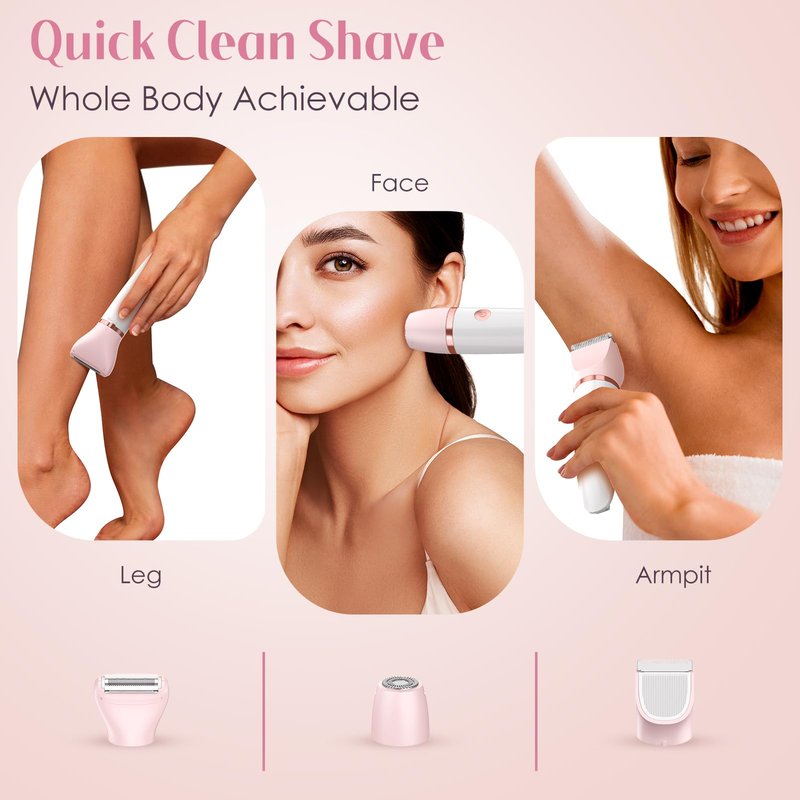 Bikini Trimmer for Women - 3 in 1Electric Razors for Silk Skin, Cordless Pubic Hair Trimmer, Replaceable Lady Shavers Kit, Bikini Shaver for Legs Body Hair, IPX7 Waterproof, White