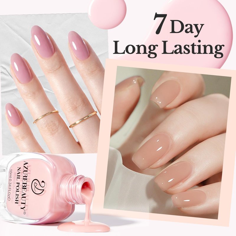 AZUREBEAUTY Jelly Nail Polish Set Quick Dry Transparent Nude Pink Purple Brown 4 Colors Sheer Natural Nail Lacquer Fingernail Kit with Top Coat Nail Polish DIY Salon Home