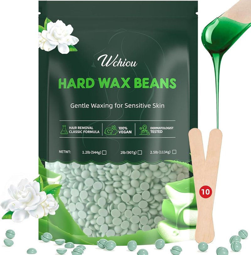 Hair Removal Wax Beads - 2lb Sensitive Skin Formula with Aloe Vera | Ideal for Face, Eyebrow, Leg, Bikini & Brazilian Waxing