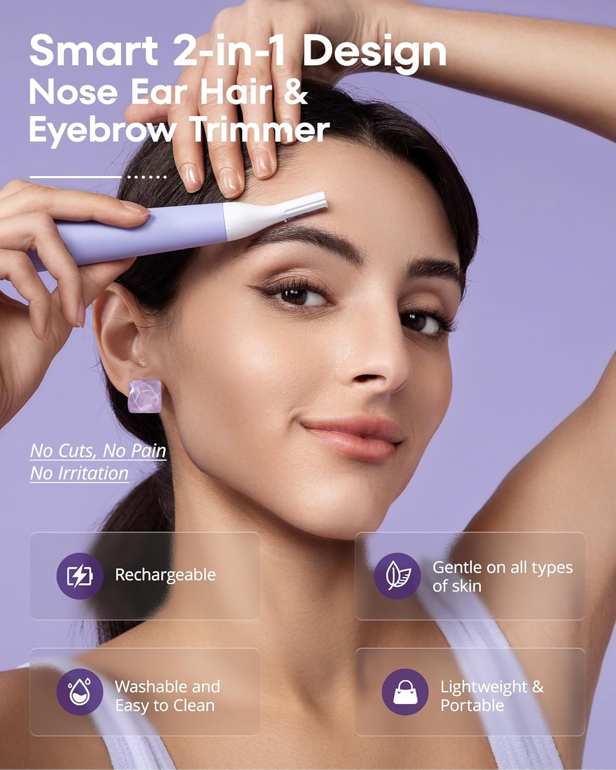 VG VOGCREST Nose Hair Trimmer for Women - Rechargeable 2-in-1 Ear & Eyebrow Trimmer | Purple