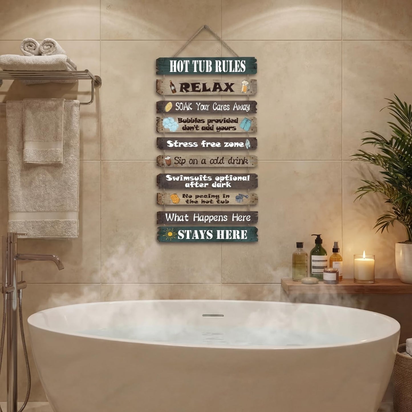 Tatuo Hot Tub Pool Patio Rules Signs Gifts Wood Funny Rules Signs Decorative Outdoor Regulations Plaque Wall Bath for Bathroom Pool Backyard Outdoor Wall Art Accessories(Modern)