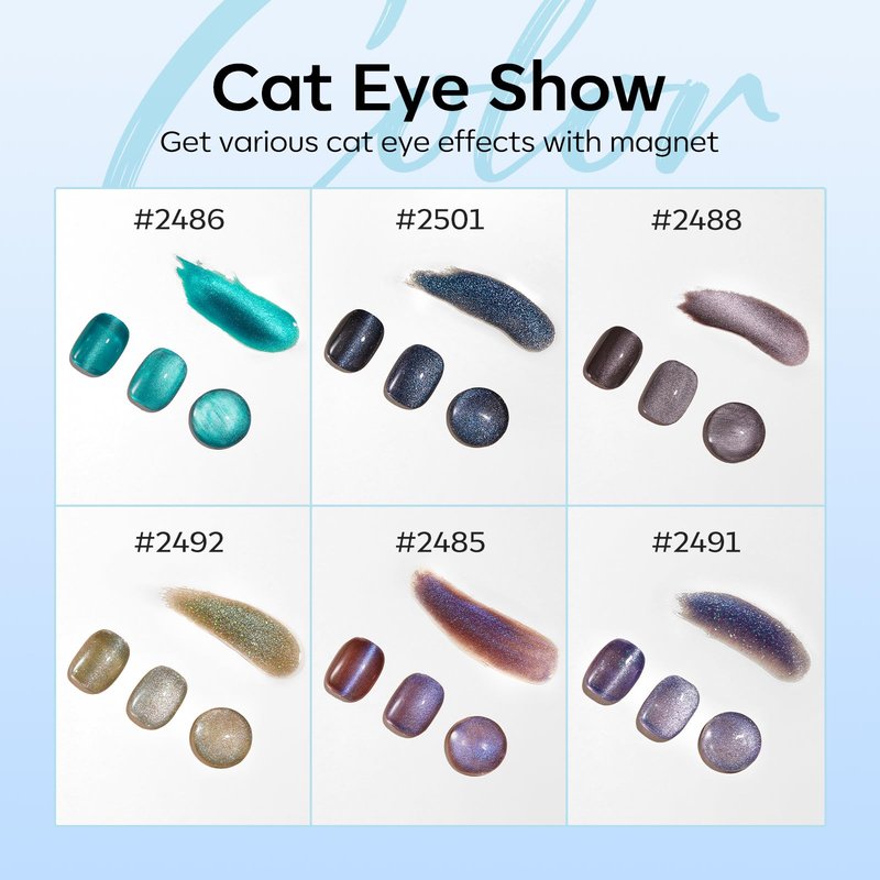 modelones Cat Eye Gel Nail Polish Set, 6 Colors 2026 Spring Summer Holographic 9D Glassy Cat Eye Glitter Gel Polish Set Black Blue Purple Green Nail Polish Kit W Magnet Soak Off LED Nail Art DIY Gift