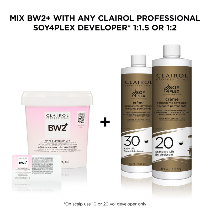 Clairol Professional BW2+ Dedusted Extra Strength Powder Lightener for Hair Highlights, 8 oz.