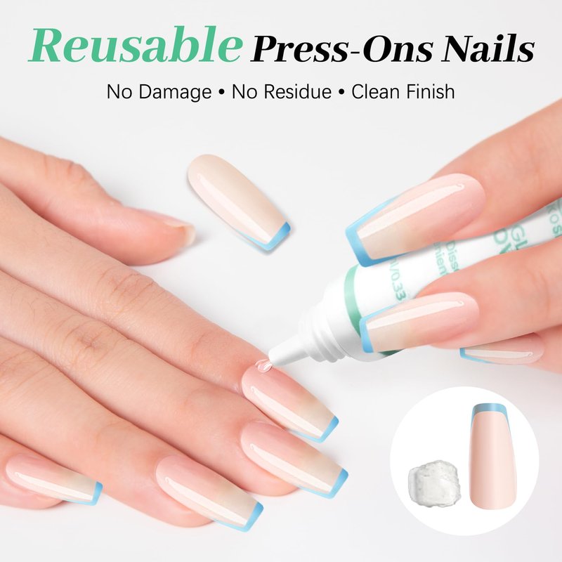 Nail Glue & Nail Glue Remover for Press On Nails, 10g Semi Sold Glues No Curing Needed, 10ml Gentle Quick Remove Not for Gel Polish Base Coat, Upgraded Long Lasting 28+ Days Fake Acrylic Tips