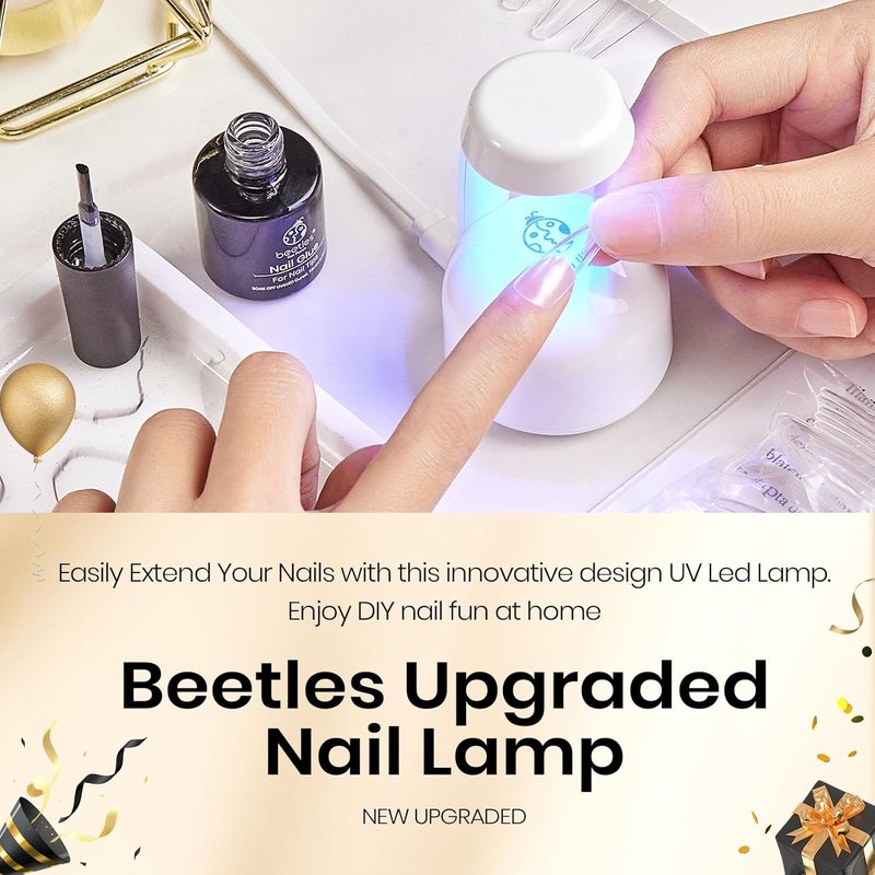 Beetles Milky White Press-On Nails - Short Square Gel Set with 30pcs, 15 Sizes & Mini UV Light