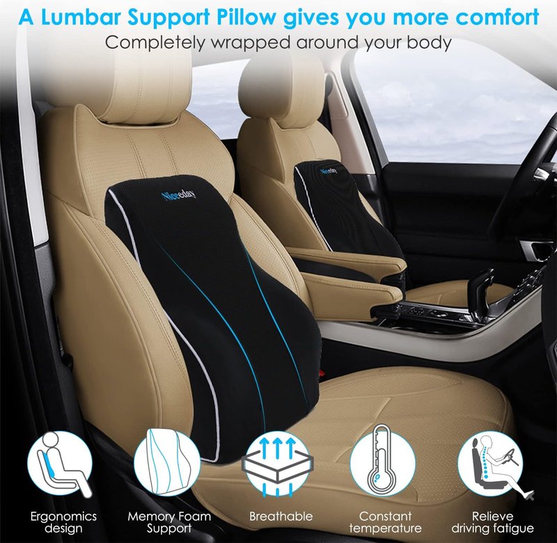 Niceeday Lumbar Support Pillow - Memory Foam Back Cushion for Lower Back Pain Relief | Ergonomic Design
