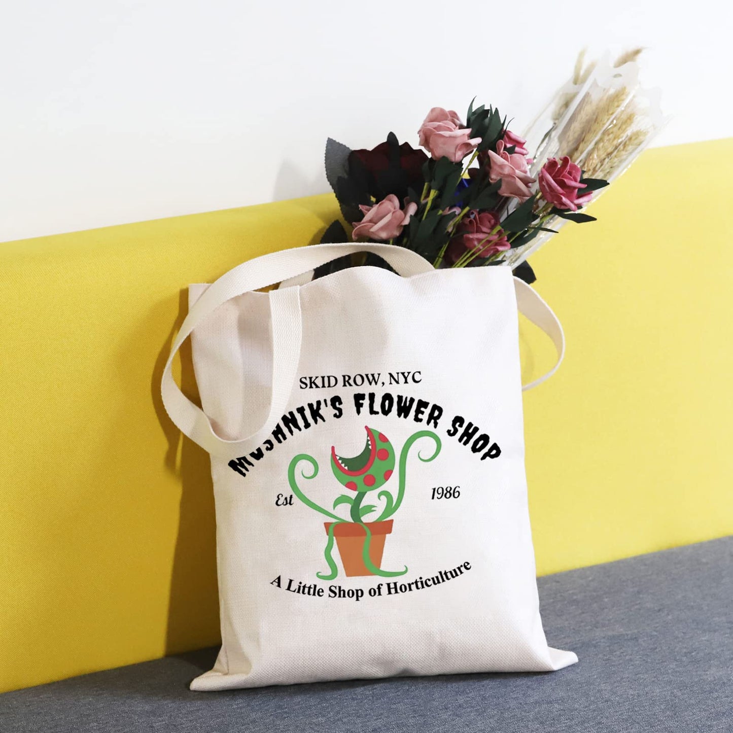 TSOTMO Horror Movie Lover Gift NYC Mushnik’s Shop EST 1986 Scary Movies Inspired Zipper Pouch Makeup Bag (Flower shop tote)