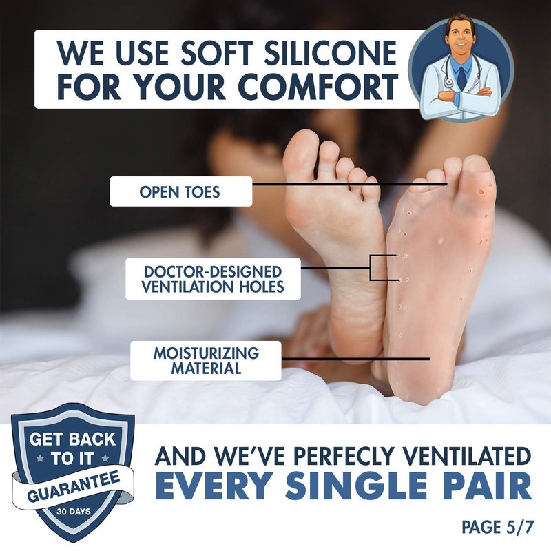 Dr. Frederick's Original Moisturizing Gel Socks - 2 Pairs - Silicone-Feel Socks for Dry Cracked Feet Women & Men - Foot Moisturizing Socks for Cracked Heel Treatment - Day & Night Spa Socks