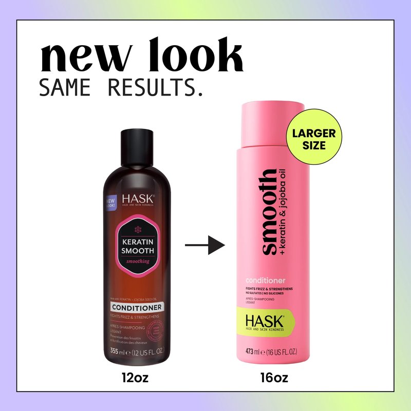 HASK Keratin Smoothing Shampoo & Conditioner Set | Defrizzes Unruly Hair, Softens, Detangles, Adds Shine | Sulfate Free, Silicone Free, Cruelty Free, Color Safe | 16oz each