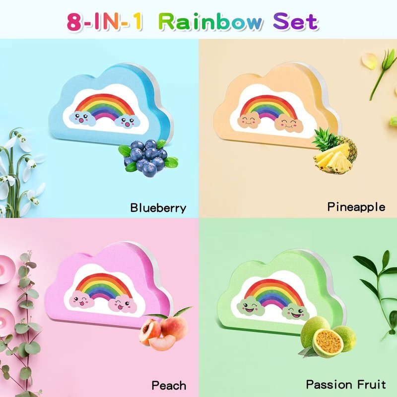 Rainbow Bath Bombs for Kids, Handmade 8 Pcs Kids Bath Bombs Gift Set for Girls Teens Toddler Rainbow Bubble Fizzy