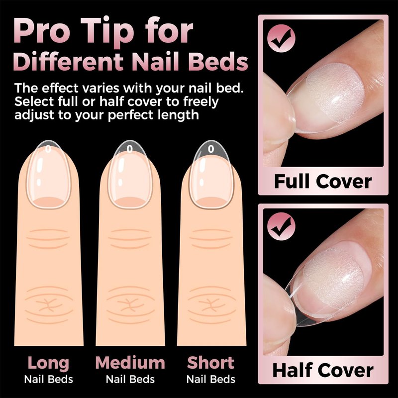 Luckyfairy Almond Nail Tips - 240pcs Soft Gel Pre-Shaped Acrylic Full Cover Nails | 12 Sizes Available
