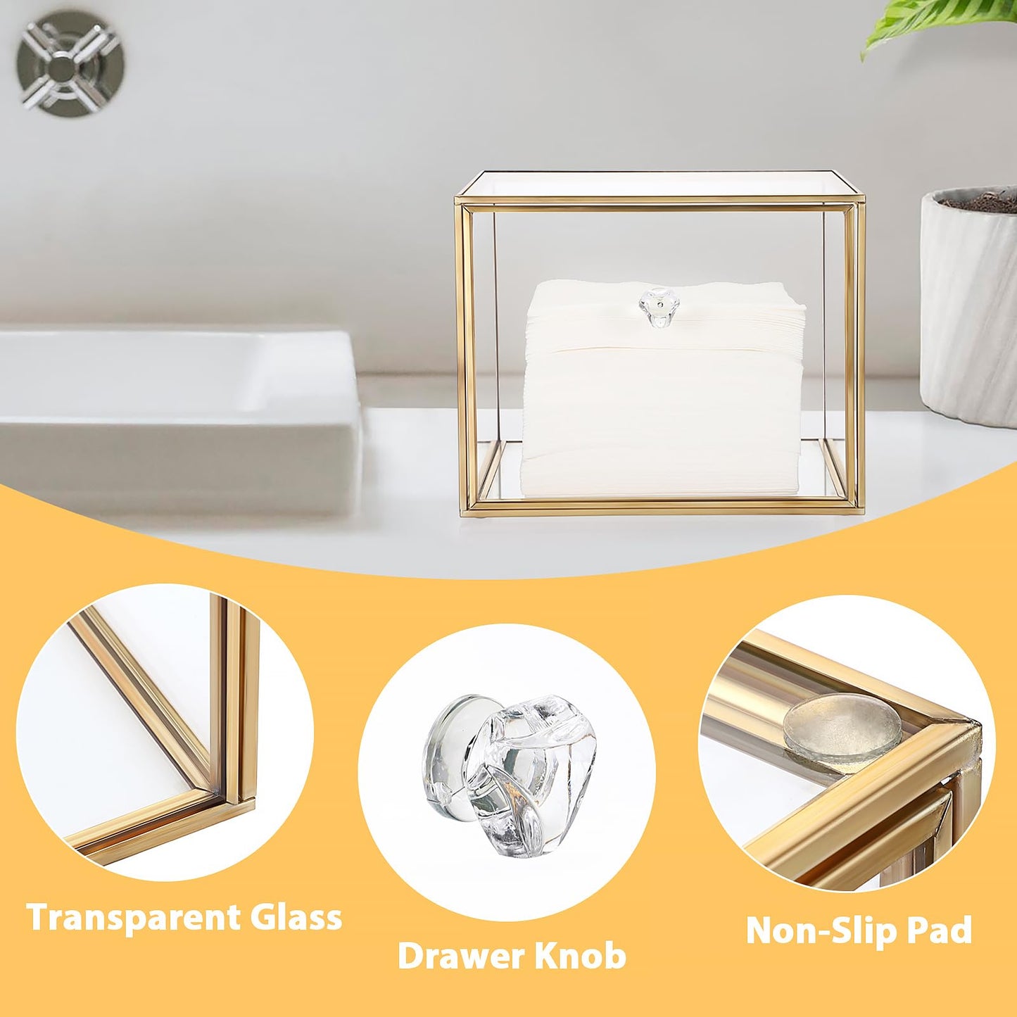 Sumnacon Disposable Face Towel Holder Glass Face Towels Storage Box with Drawer Compatible with Clean Skin Cluub Clean XL Cosmetic Box Facial Towels Organizer for Bathroom, Vanity, Countertop