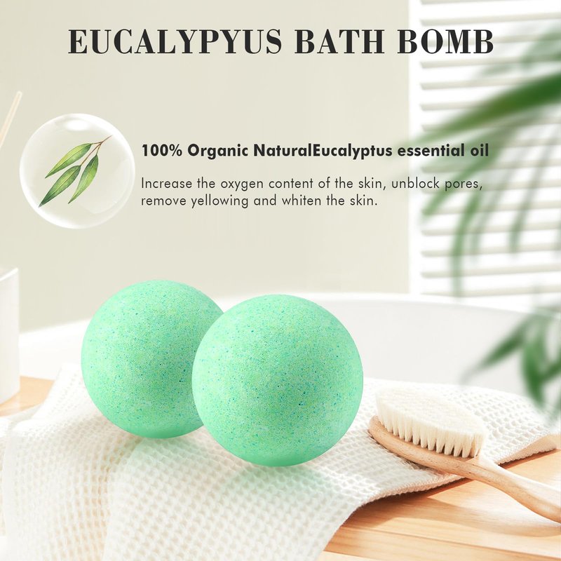 KASTU Bath Bombs Salt Balls,Eucalyptus Extract Essential Oils,Moisturizing Dry Skin,Fizzy Spa,Relaxation,Bubble Bath Bomb Gifts Idea for Men Women,2 x 100g