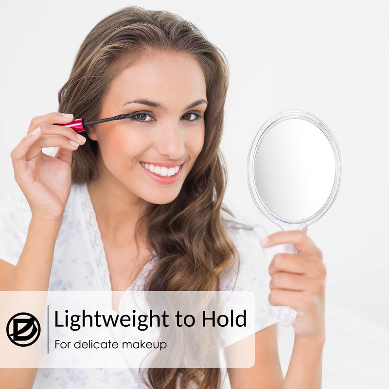 D Handheld Mirror with Handle 3.9" W x 8.3" L Hand Mirror Small Doule Sided Magnifying Mirror 1X 2X, Handle Makeup Mirror, Acrylic Handheld Mirror Rounded Shape, Transparent 1 PCS