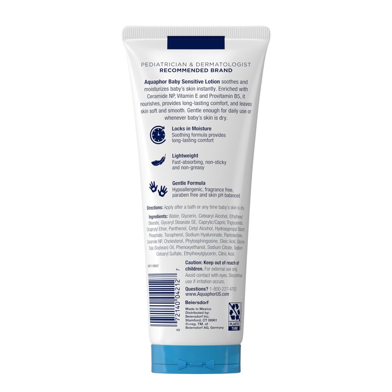 Aquaphor Baby Sensitive Lotion, Baby Lotion to Soothe and Moisturize Delicate Skin, 8 Oz