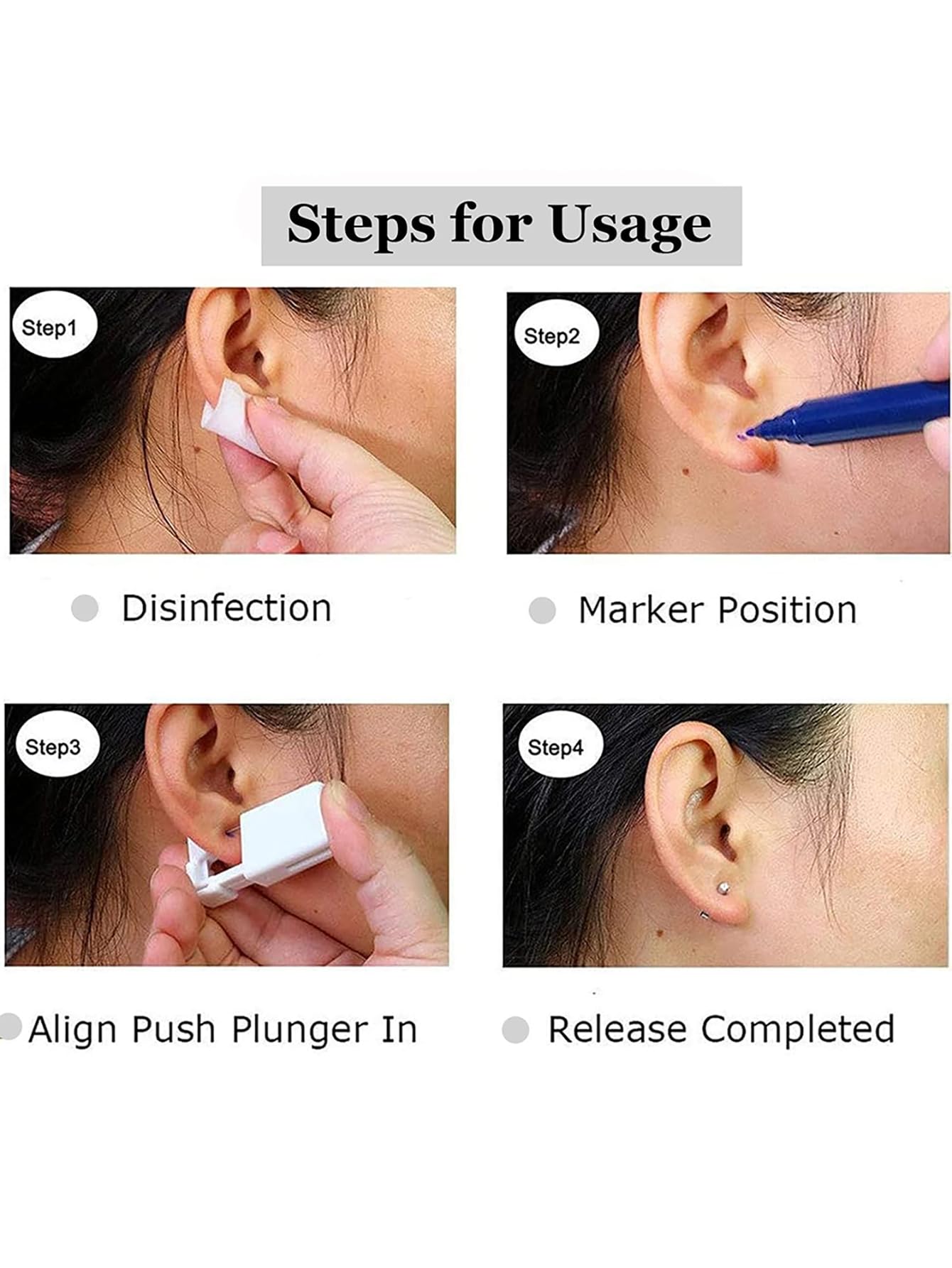 4PCS Disposable Ear Piercing Unit Kit - Sterile, Painless, Easy-to-Use Cartilage Tragus Helix Piercing Gun with Stud DIY Jewelry Making Tool and Machine for Safe At-Home Piercing Experience (4 Gold White Zirconia)