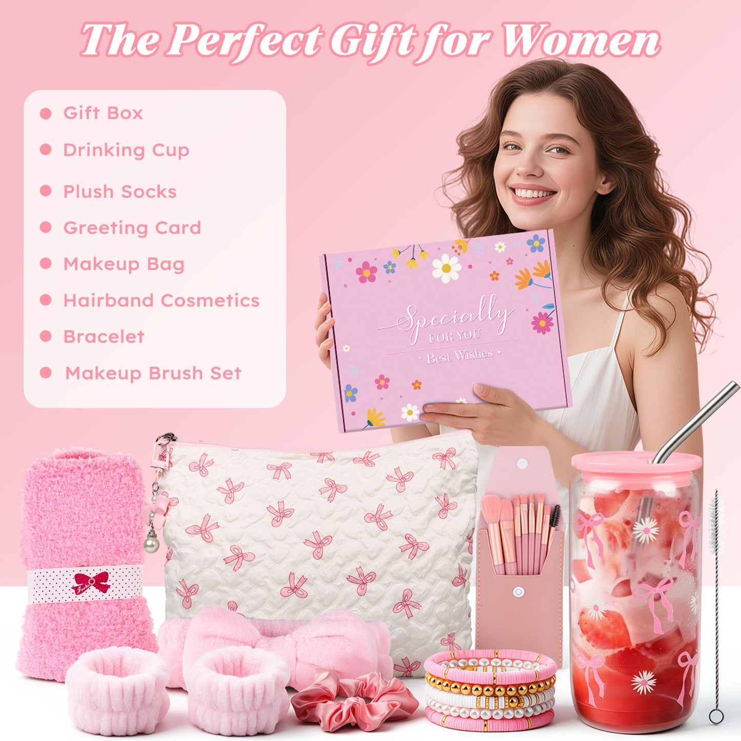TUZELIYA Exquisite Birthday Gifts for Girls Teens - Best Birthday Presents for Her - Pink Unique Gift Baskets for Women - Back to School Gifts for Best Friends Girlfriend Daughter Mom Sister Coworker